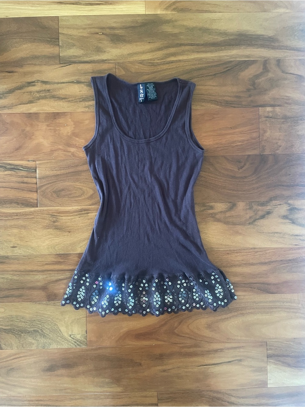 Y2K Dark Brown Tank with Sequin Hem